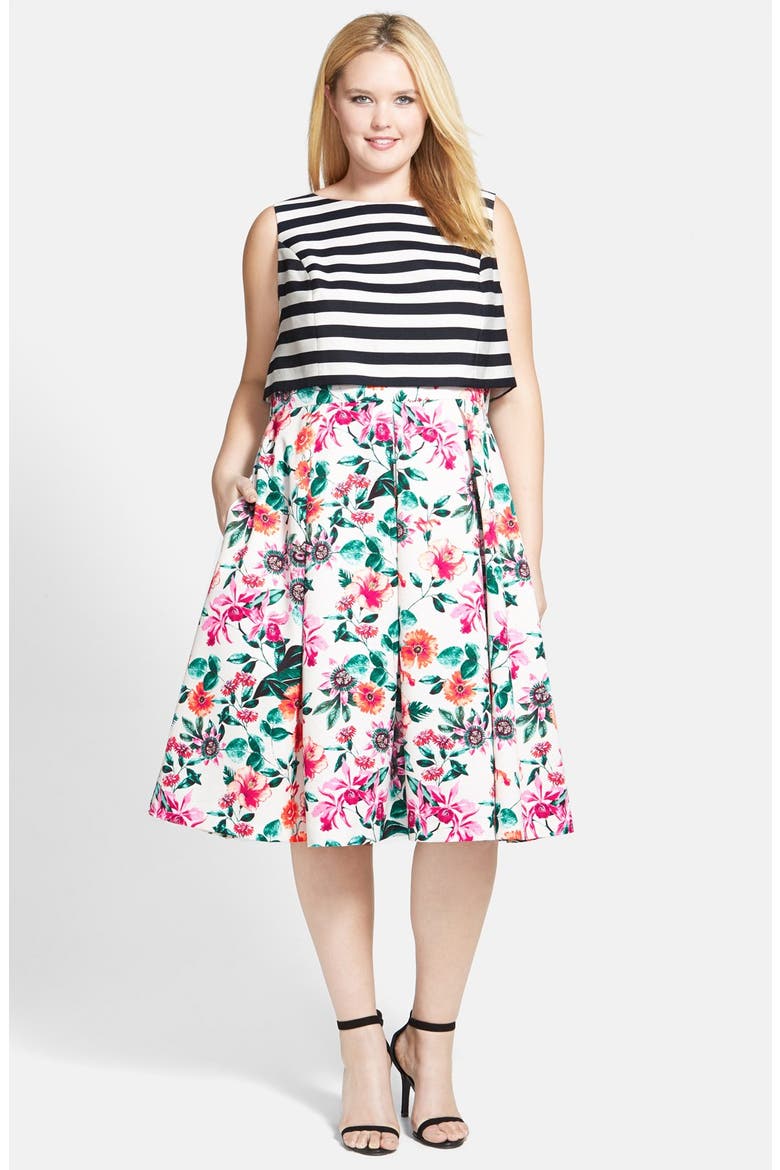 Mixed Print Bodice Overlay Dress, Alternate, color, MIXED PRINT