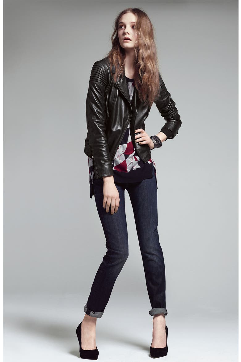 Quilted Leather Biker Jacket, Alternate, color, BURGUNDY