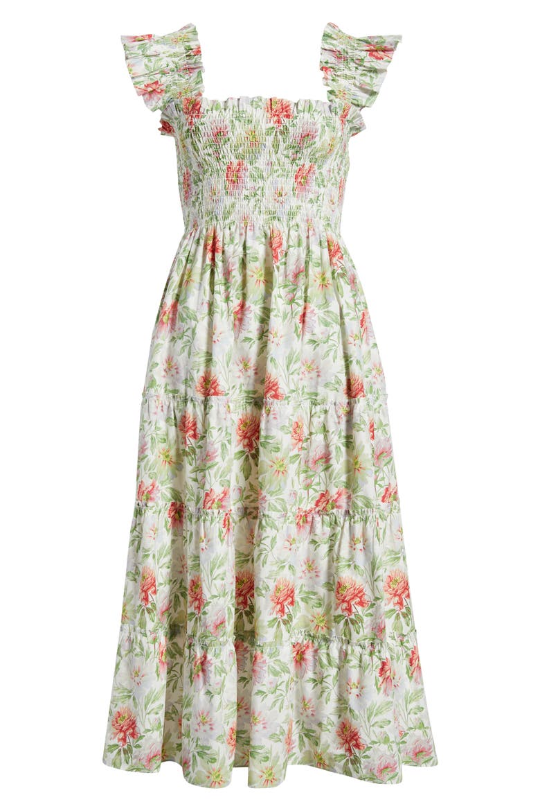 The Ellie Floral Flutter Sleeve Nap Midi Dress, Alternate, color, PEONY CHINTZ