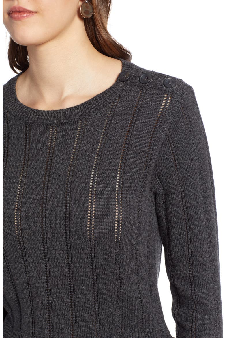 Cotton Pointelle Peplum Sweater, Alternate, color, CHARCOAL