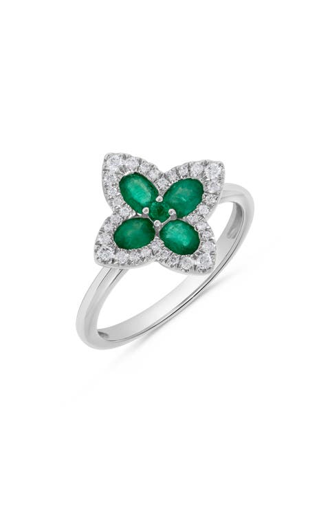 Emerald & Diamond Flower Ring