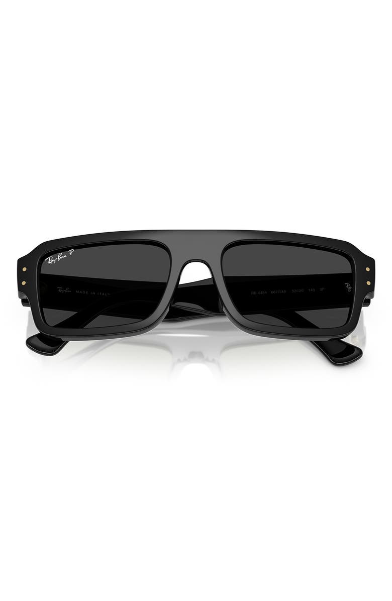 Ray-Ban 53mm Flacko Polarized Rectangle Sunglasses, Alternate, color, Black / Polar Black