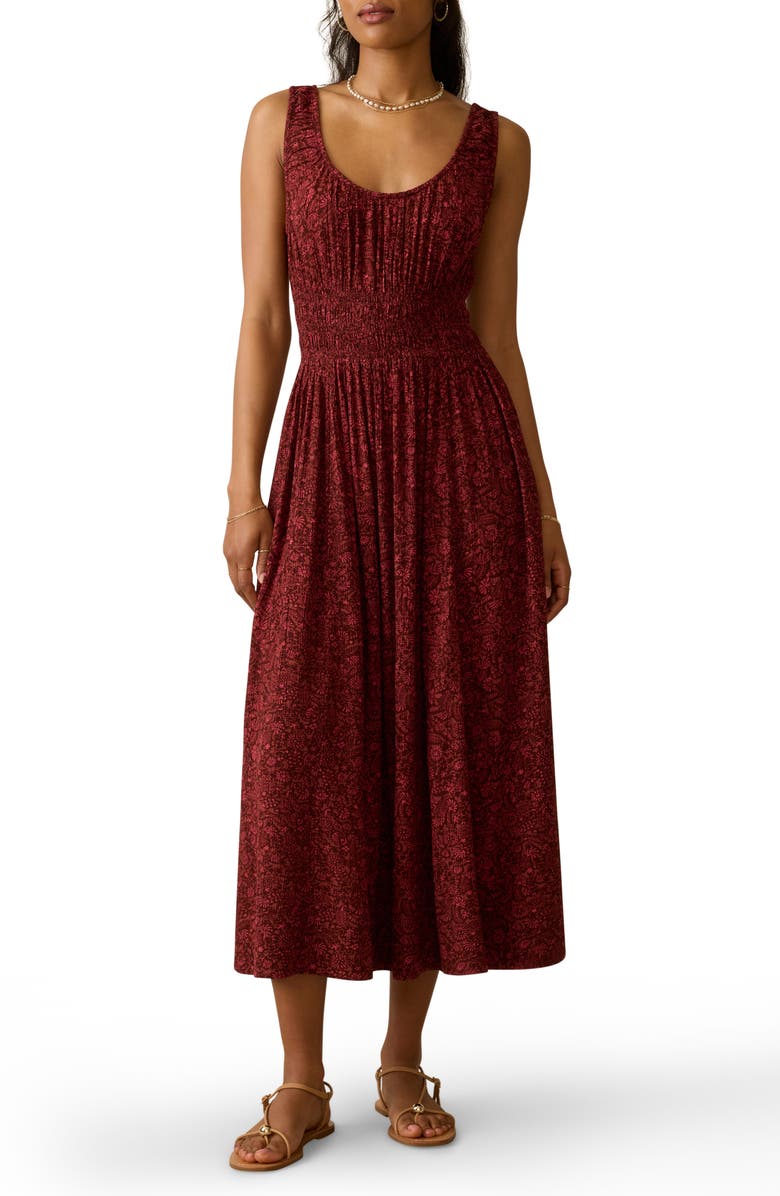 Faherty Sunseeker Smocked Waist Midi Dress, Main, color, Belmonte Floral