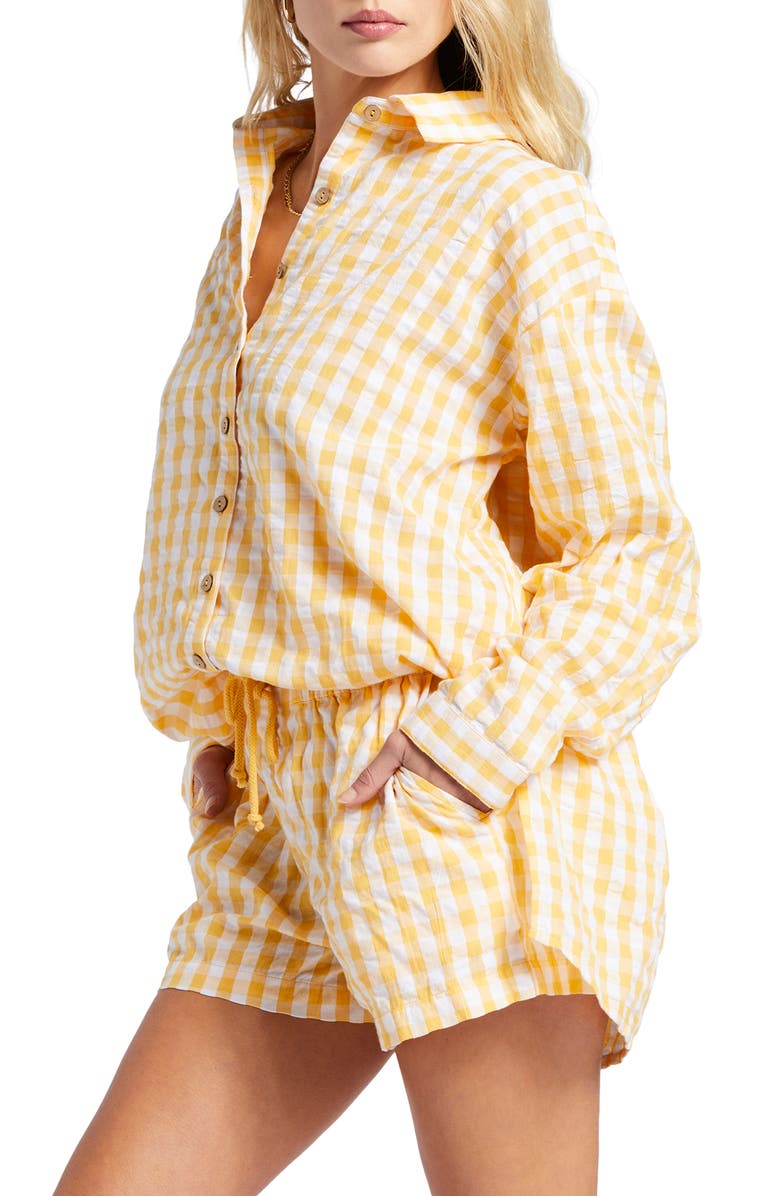 Billabong x Sun Chasers Sunshine Check Oversize Cotton Button-Up Shirt, Alternate, color, 