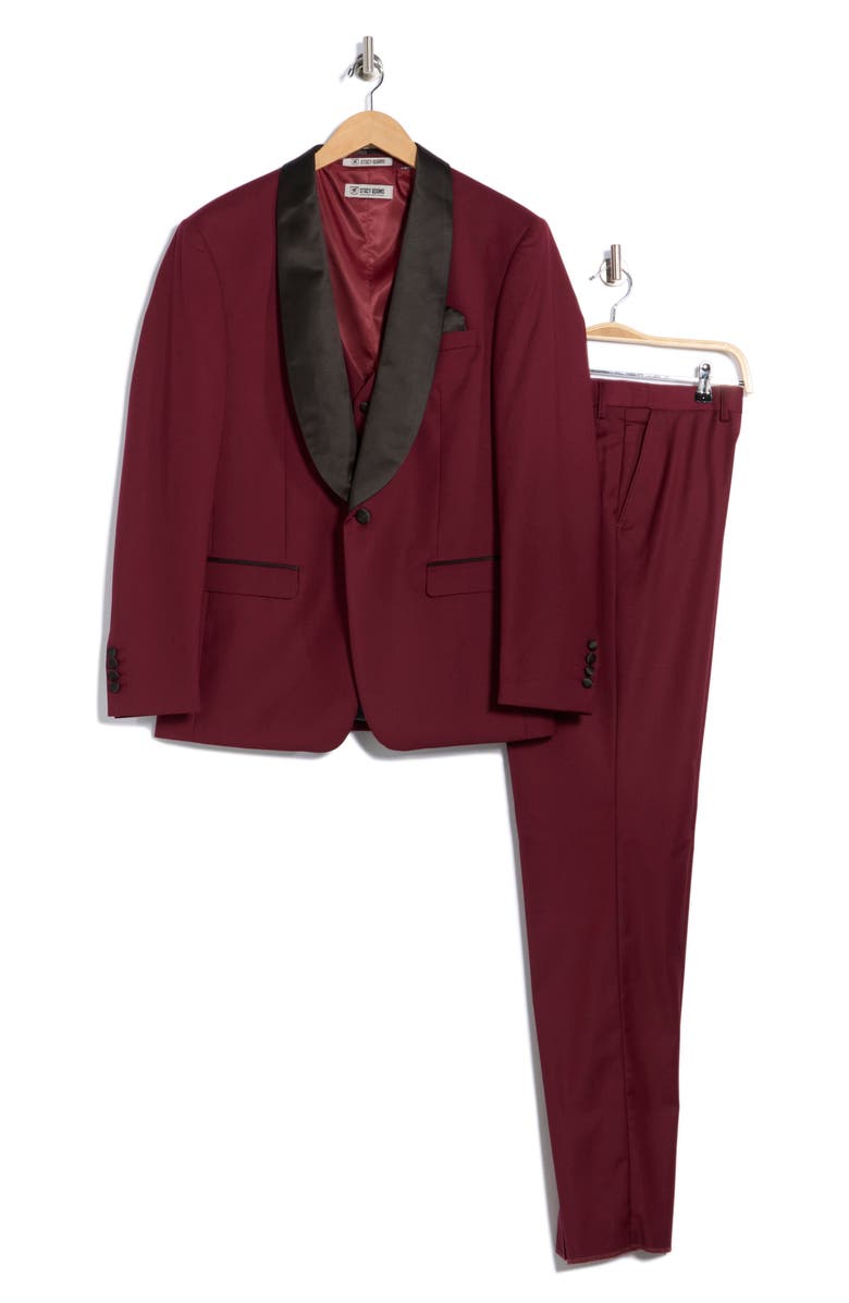 ZEGARIE Burgundy Shawl Collar 3-Piece Tuxedo, Alternate, color, Burgundy