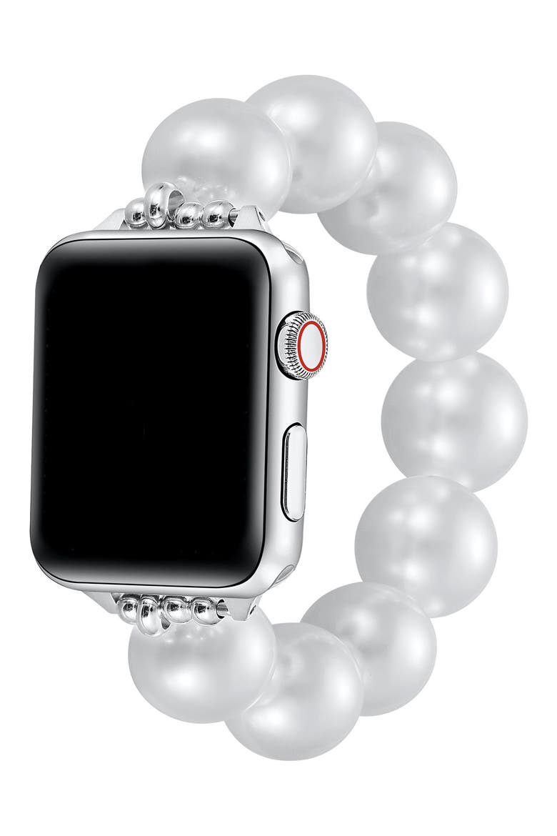 Violet Imitation Pearl Apple Watch® Bracelet Watchband, Alternate, color, WHITE