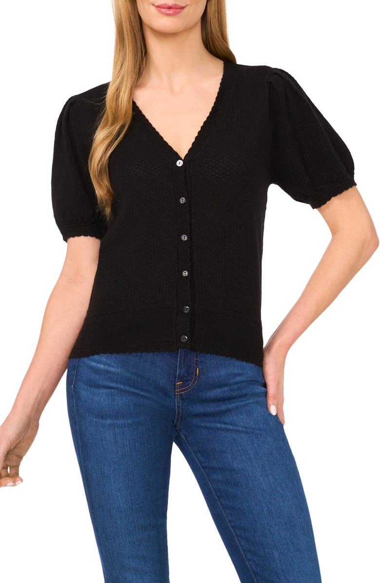 CeCe Pointelle V-Neck Sweater, Main, color, 