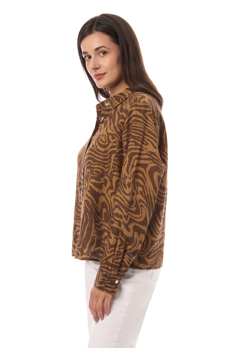 One Pocket Long Sleeve Linen Shirt, Alternate, color, Brown Zebra