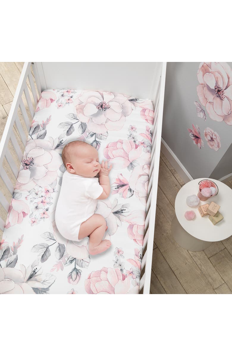 Lambs & Ivy Signature Botanical Baby Watercolor Floral 4-Piece Crib Bedding Set, Alternate, color, Pink