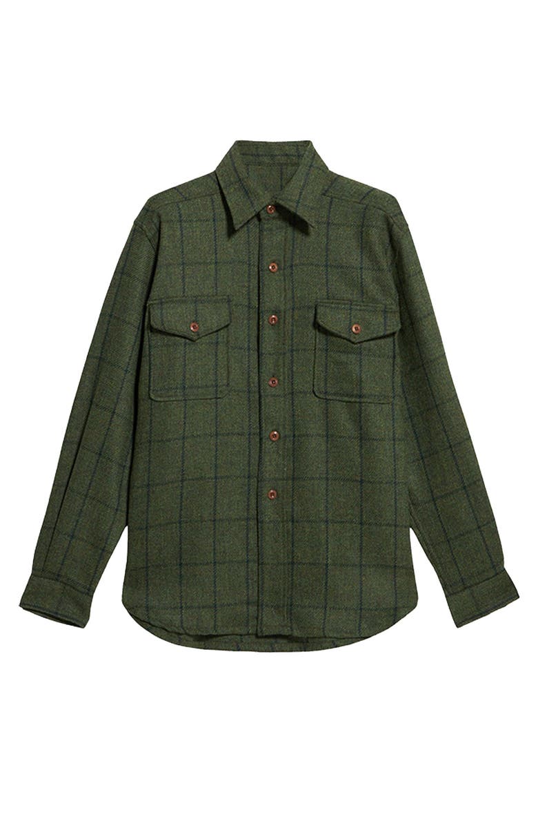 Fortela Classic Wool Check Overshirt, Main, color, Green