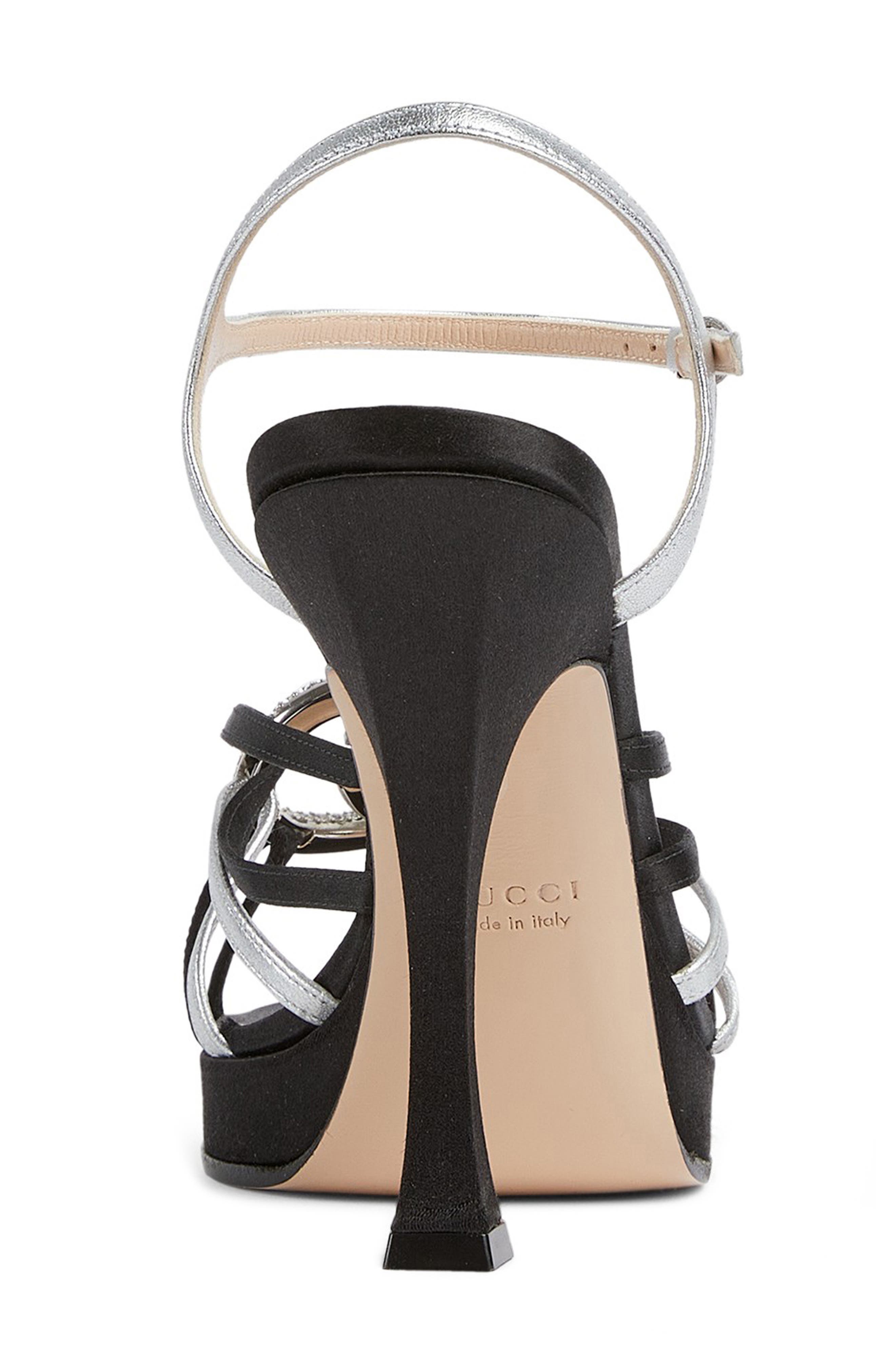 Gucci Alicia Crystal Interlocking-G Ankle Strap Sandal, Alternate, color, Black
