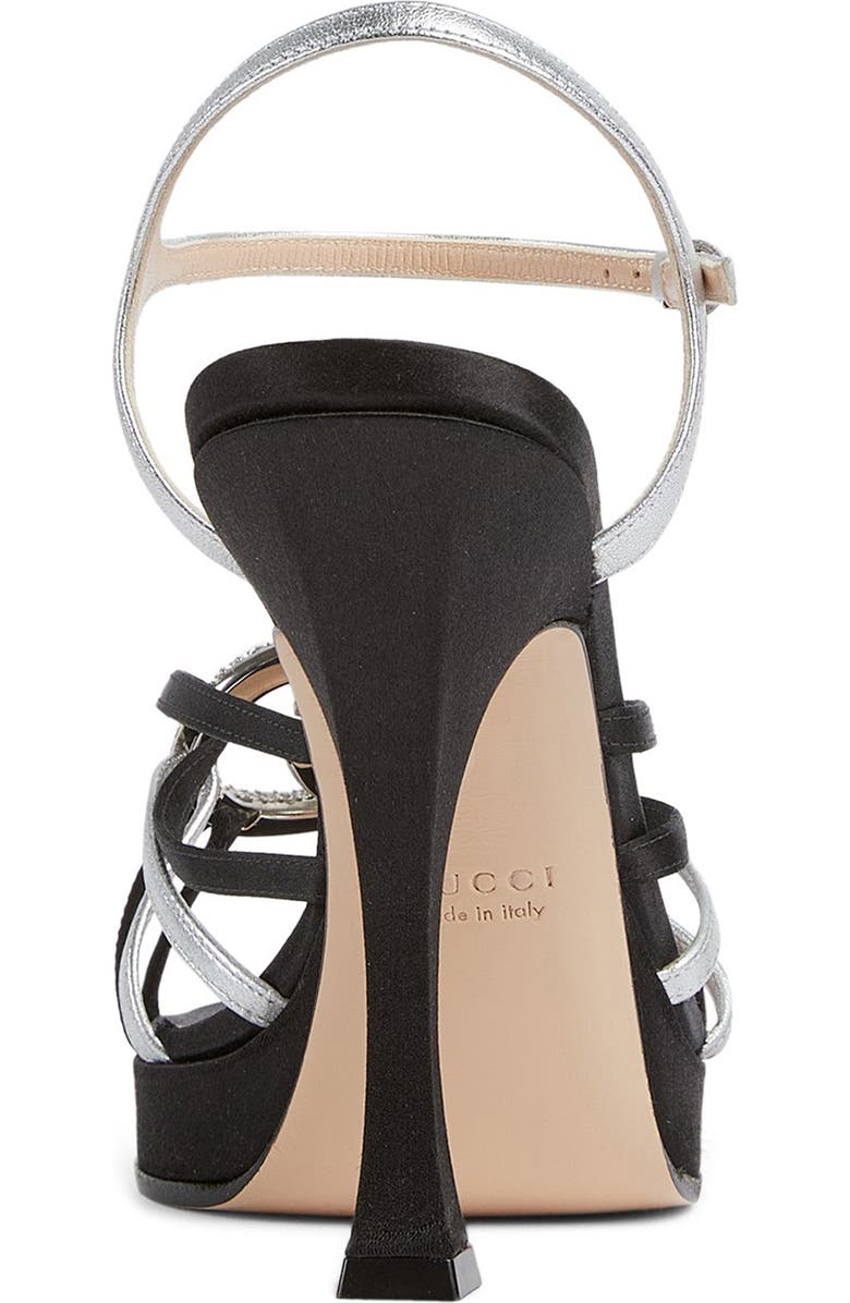 Gucci Alicia Crystal Interlocking-G Ankle Strap Sandal, Alternate, color, Black