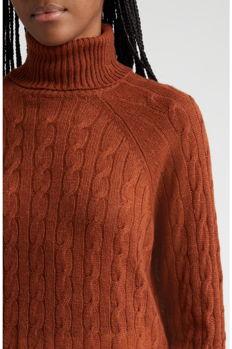 Cable Cashmere Turtleneck Sweater, Alternate, color, 0100 - MARRONE