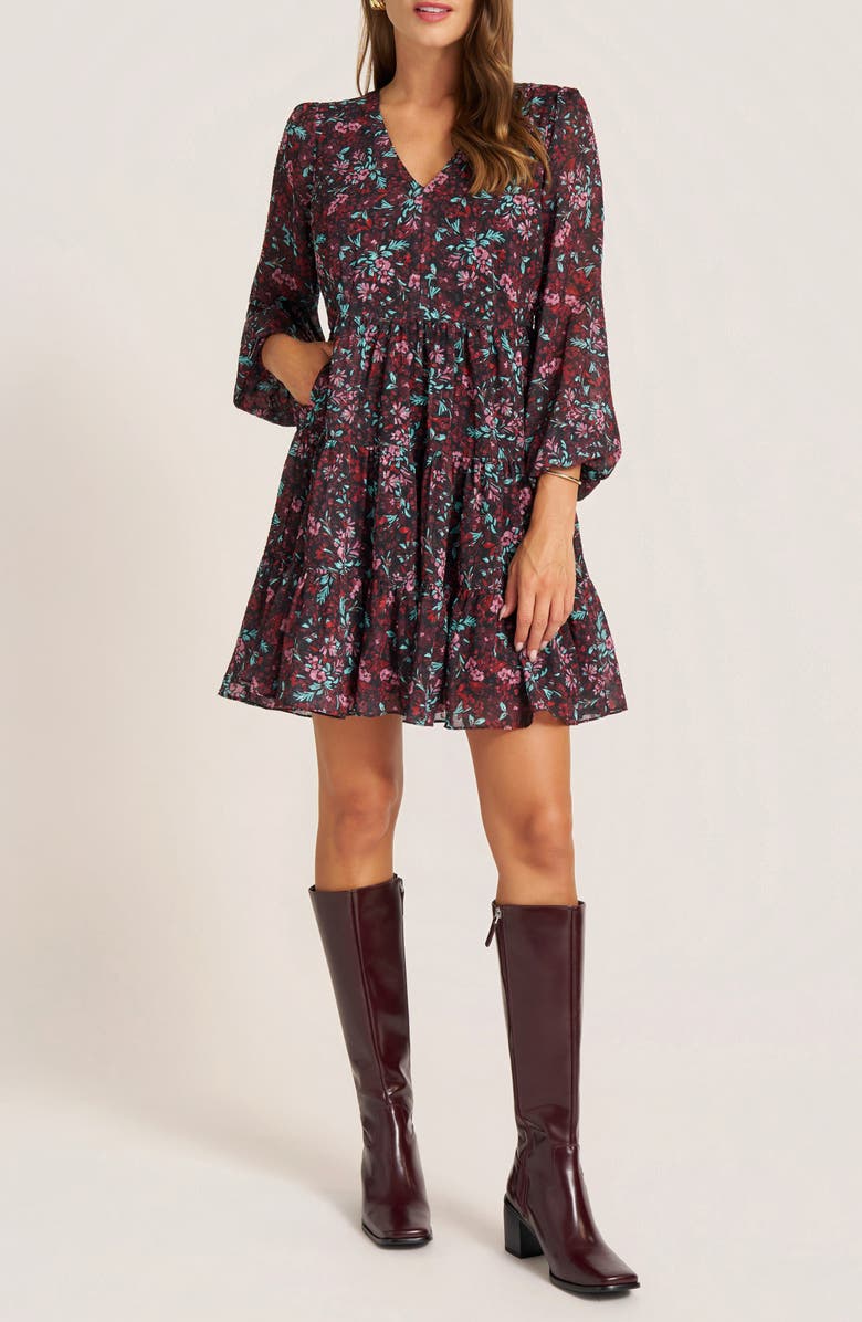 matty m. Meadow Balloon Sleeve Minidress, Main, color, Berry