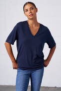 Franne Golde Slub Jersey V-Neck Elbow Sleeve Tee