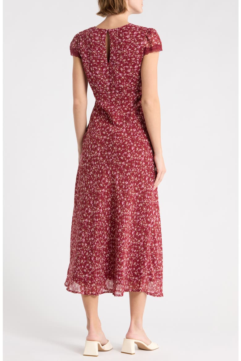 Lace Trim Midi Dress, Alternate, color, BURGUNDY PINK DITSY