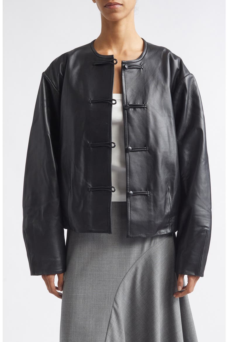 Button Detail Leather Jacket, Main, color, BLACK