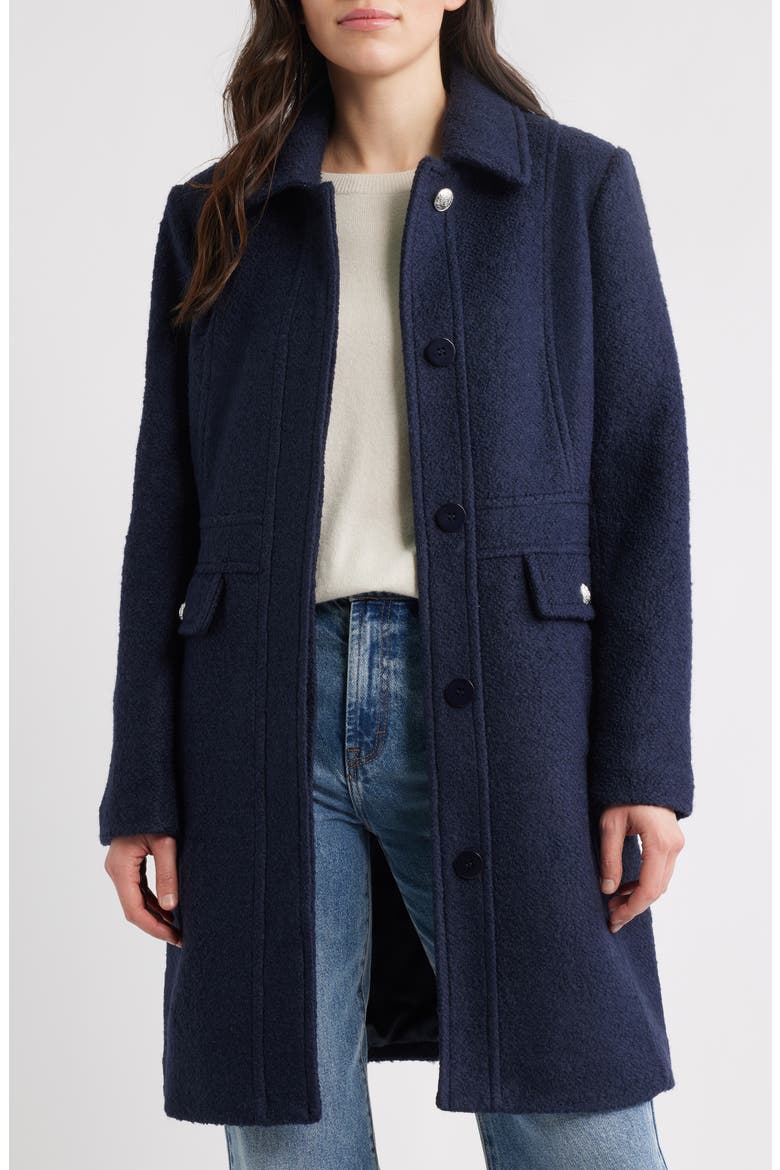 Bouclé Longline Coat, Alternate, color, NAVY