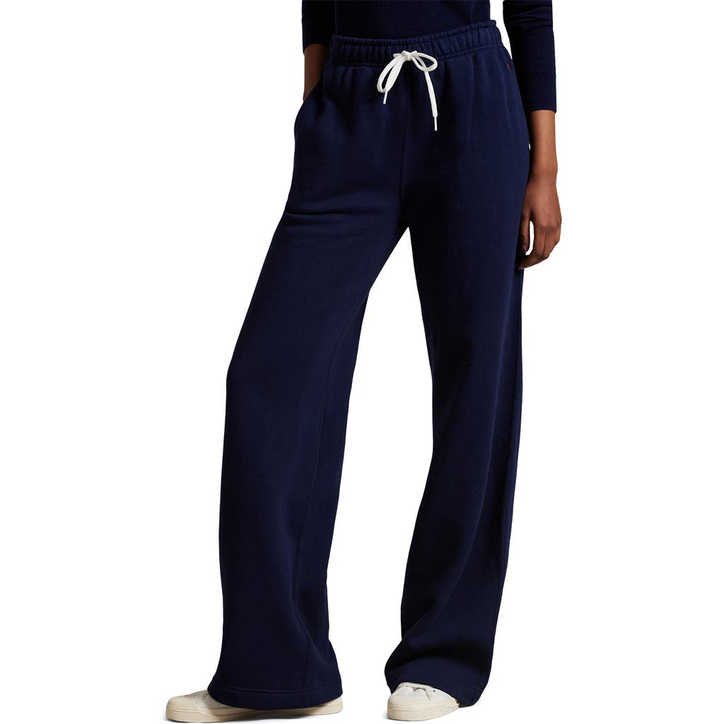 Polo Ralph Lauren Cotton Blend Fleece Wide Leg Sweatpants In Blue