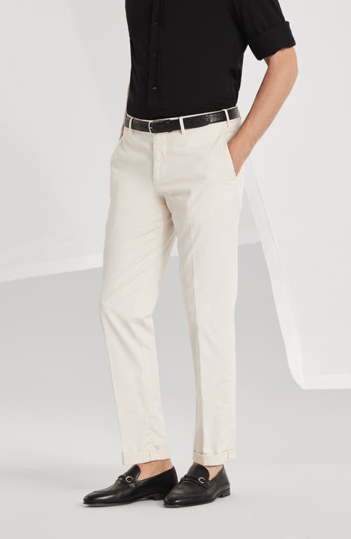 Brunello Cucinelli Gabardine Garment Dyed Trousers In Off-white
