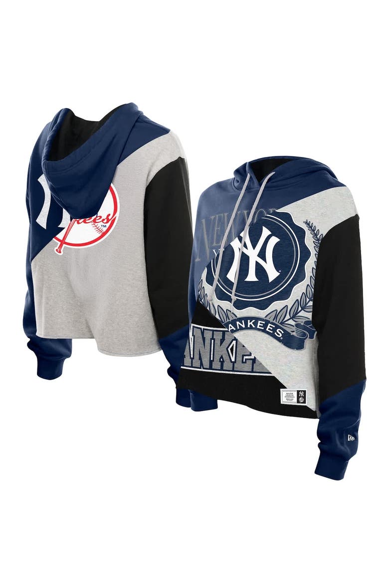 Women's New Era  New York Yankees Upcycled Color Block Cropped Boxy Hoodie, Main, color, Navy