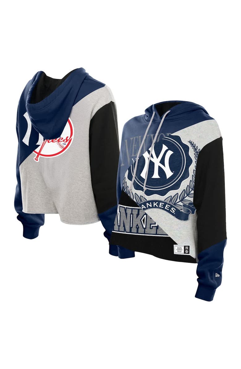 New Era Women's New Era  New York Yankees Upcycled Color Block Cropped Boxy Hoodie, Main, color, Navy