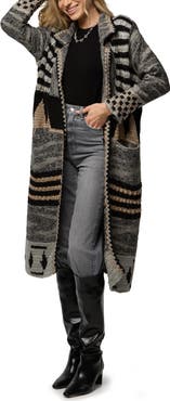 SAACHI Geometric Crochet Longline Cardigan