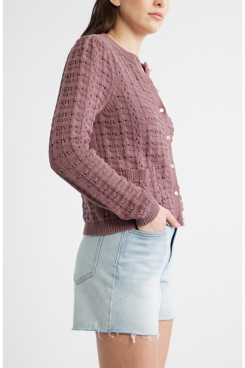 Pointelle Stitch Cotton Cardigan, Alternate, color, MAUVE TAUPE