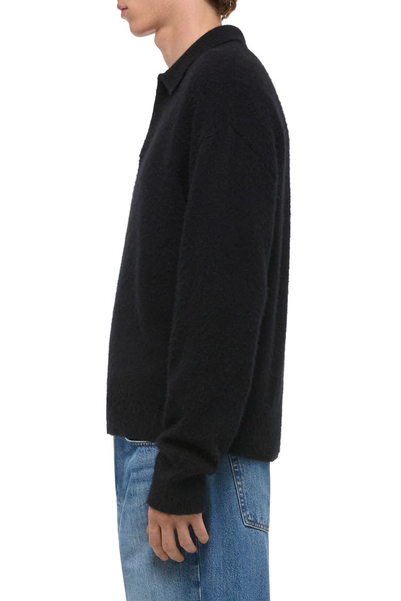 Brushed Wool & Cashmere Polo Sweater, Alternate, color, BLACK