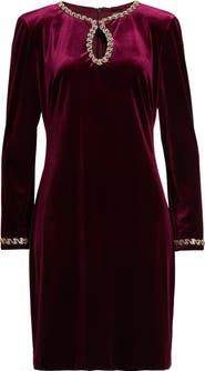 Vince Camuto Beaded Keyhole Long Sleeve Velvet Dress
