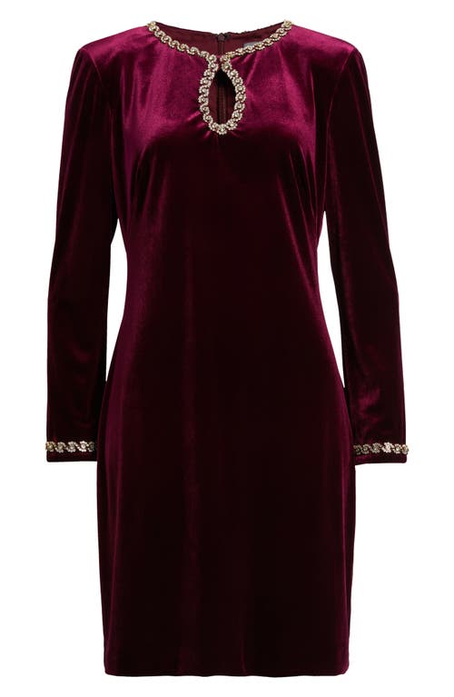 Vince Camuto Beaded Keyhole Long Sleeve Velvet Dress In Burgundy
