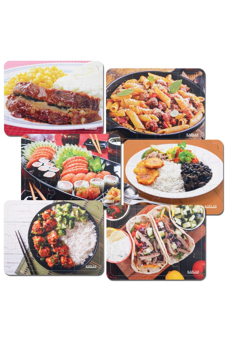 12-Piece Cultural Food Puzzles with Real Images - Set of 6, Main, color, Multicolor