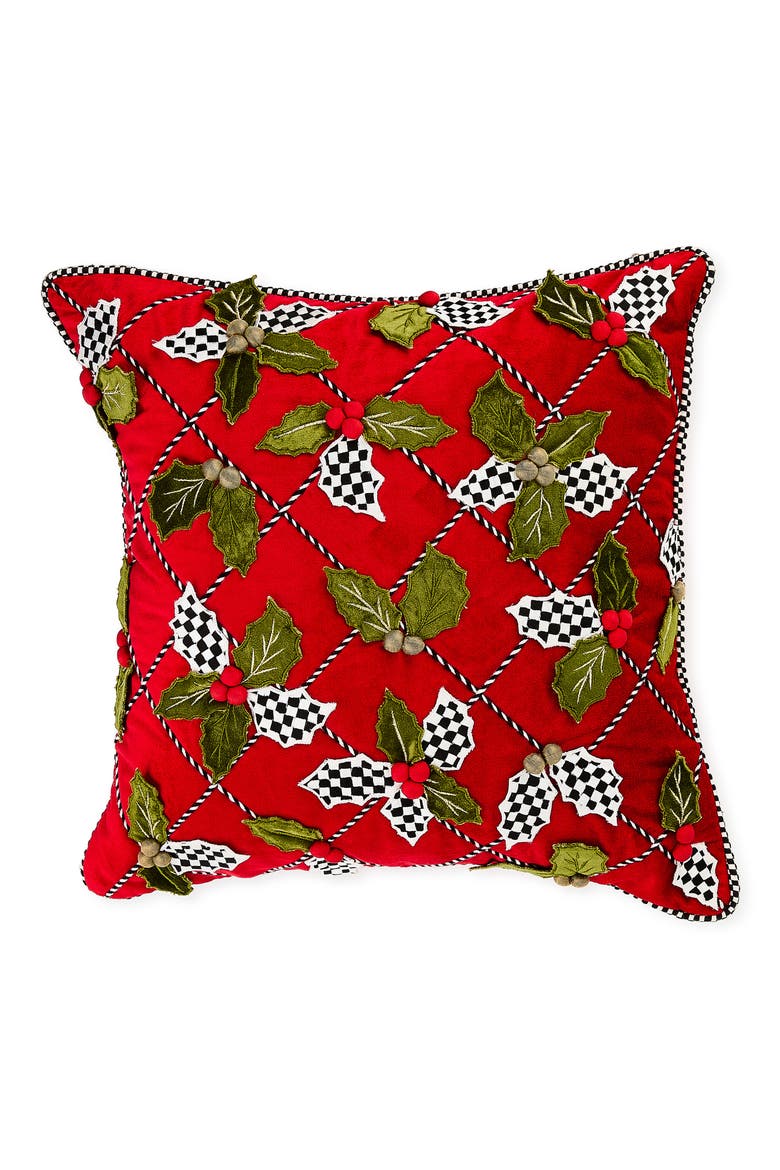 Holly Lattice Throw Pillow, Main, color, RED