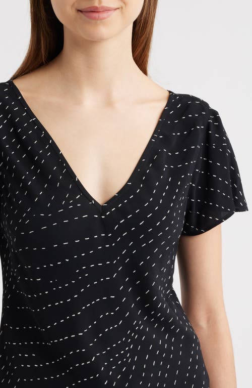 Rag & Bone Yvonne Print Flutter Sleeve Top In Black