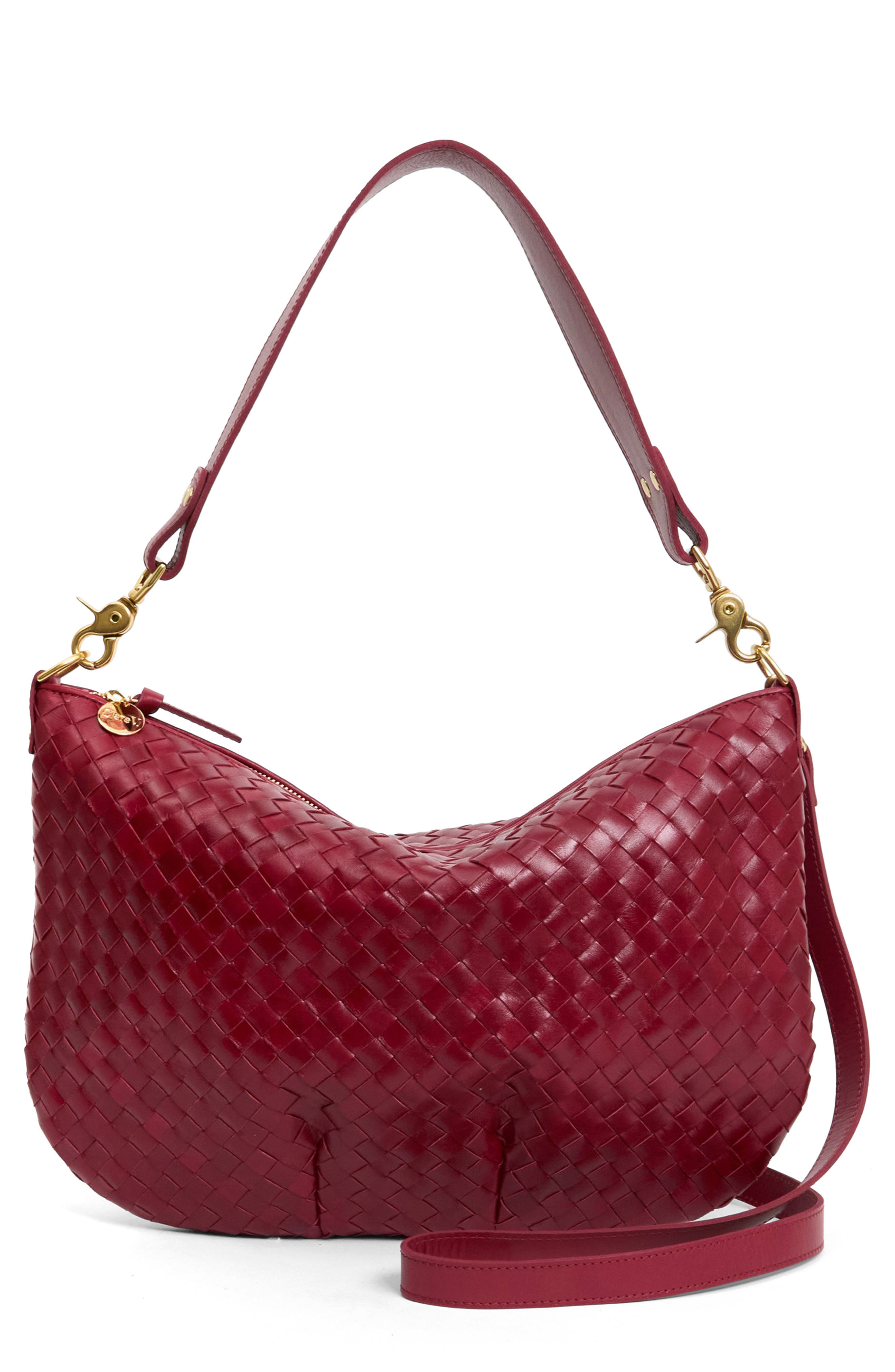 Petit Moyen Woven Leather Messenger Bag, Main, color, GARNET