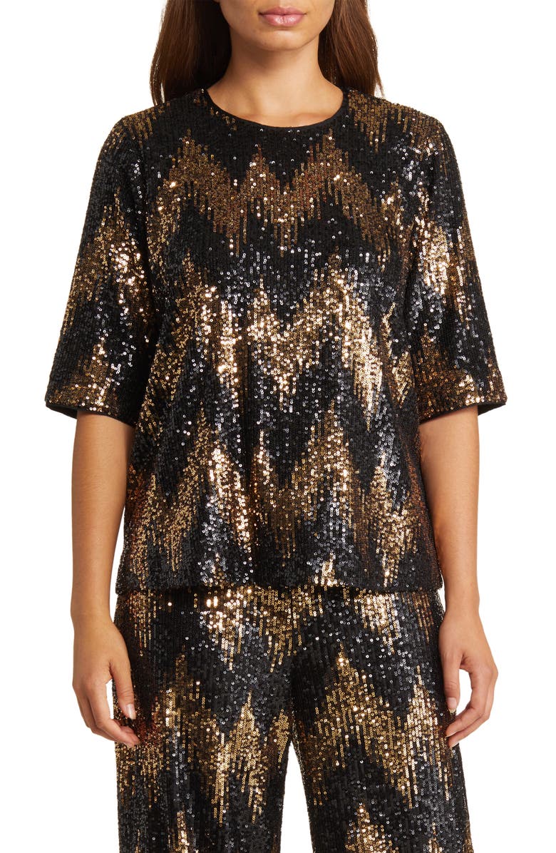 Masai Copenhagen Madaila Chevron Sequin Top, Main, color, Black