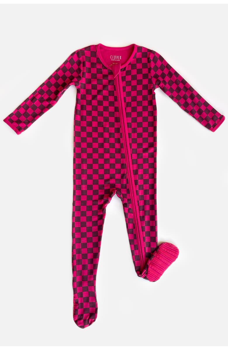 Clover Baby & Kids Soft & Stretchy Zipper Footie - Clover x Bohemian Mama, Main, color, Holiday Checkered Red