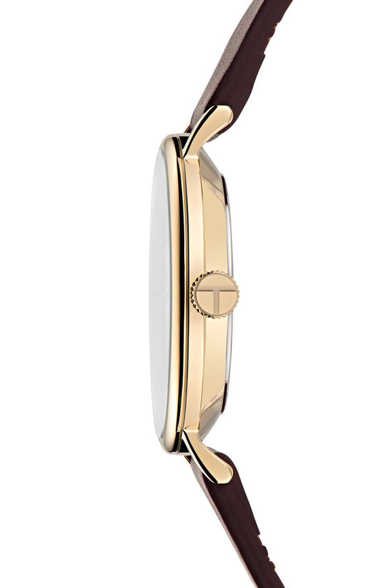 Ted Baker London Recycled Stainless Steel Leather Strap Watch, 41mm, Alternate, color,