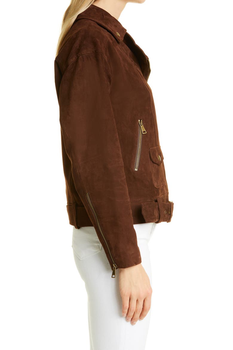 Tiffniy Oversize Suede Biker Jacket, Alternate, color, DARK BROWN