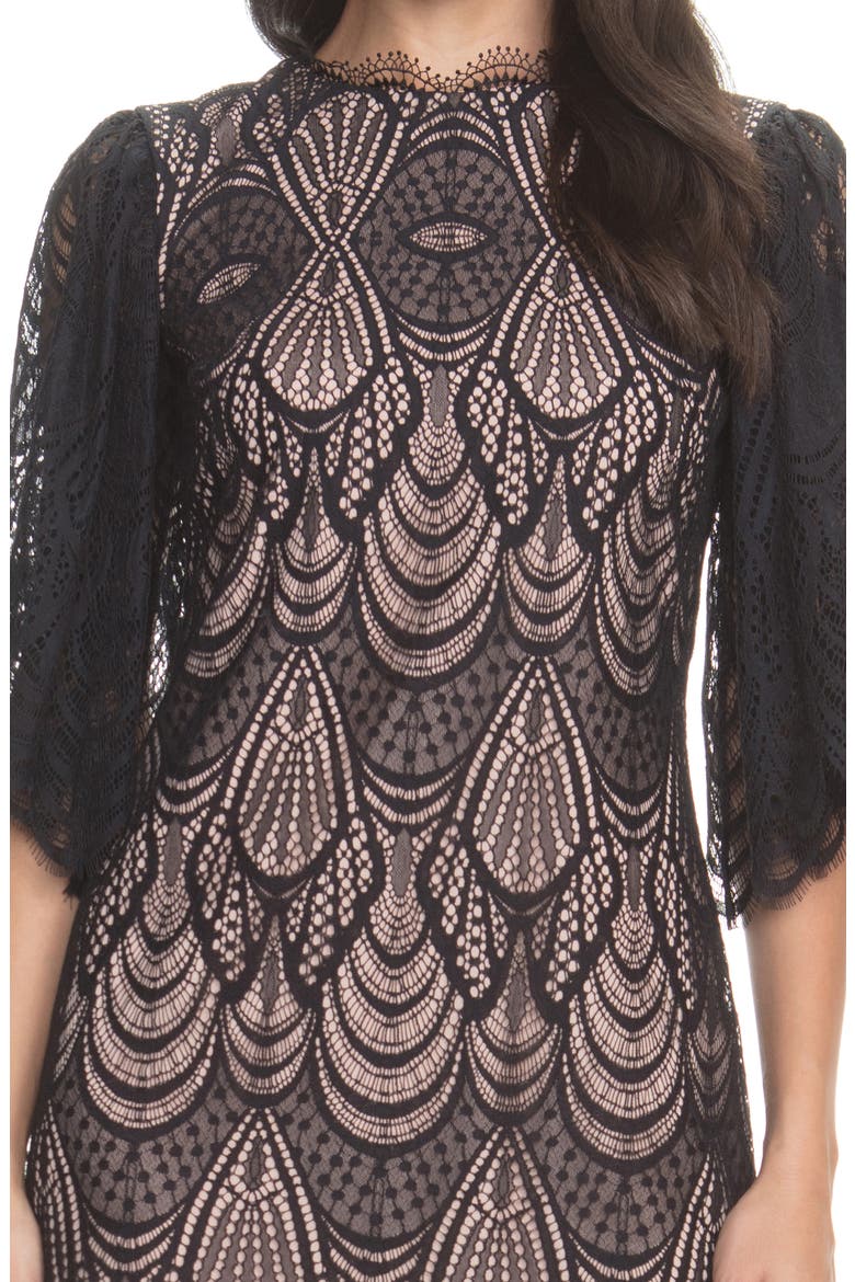 Toni Lace Angel Sleeve Sheath Dress, Alternate, color, BLACK