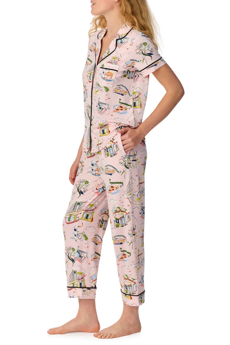 Piped Jersey Pajamas, Alternate, color, PINK GRID