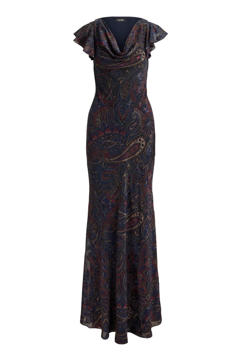 Clipped Jacquard Maxi Dress, Alternate, color, NAVY BLUE/ MULTI