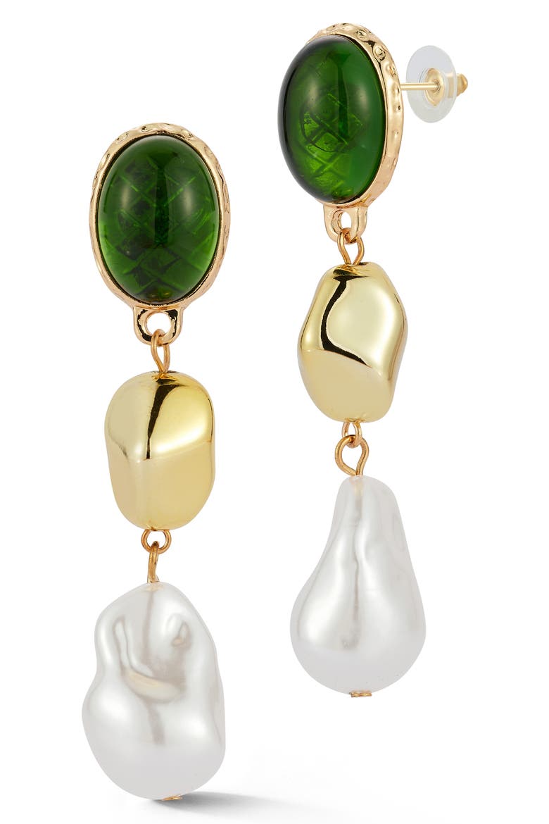 Pebble Faux Pearl Drop Earrings, Main, color, GOLD/GREEN