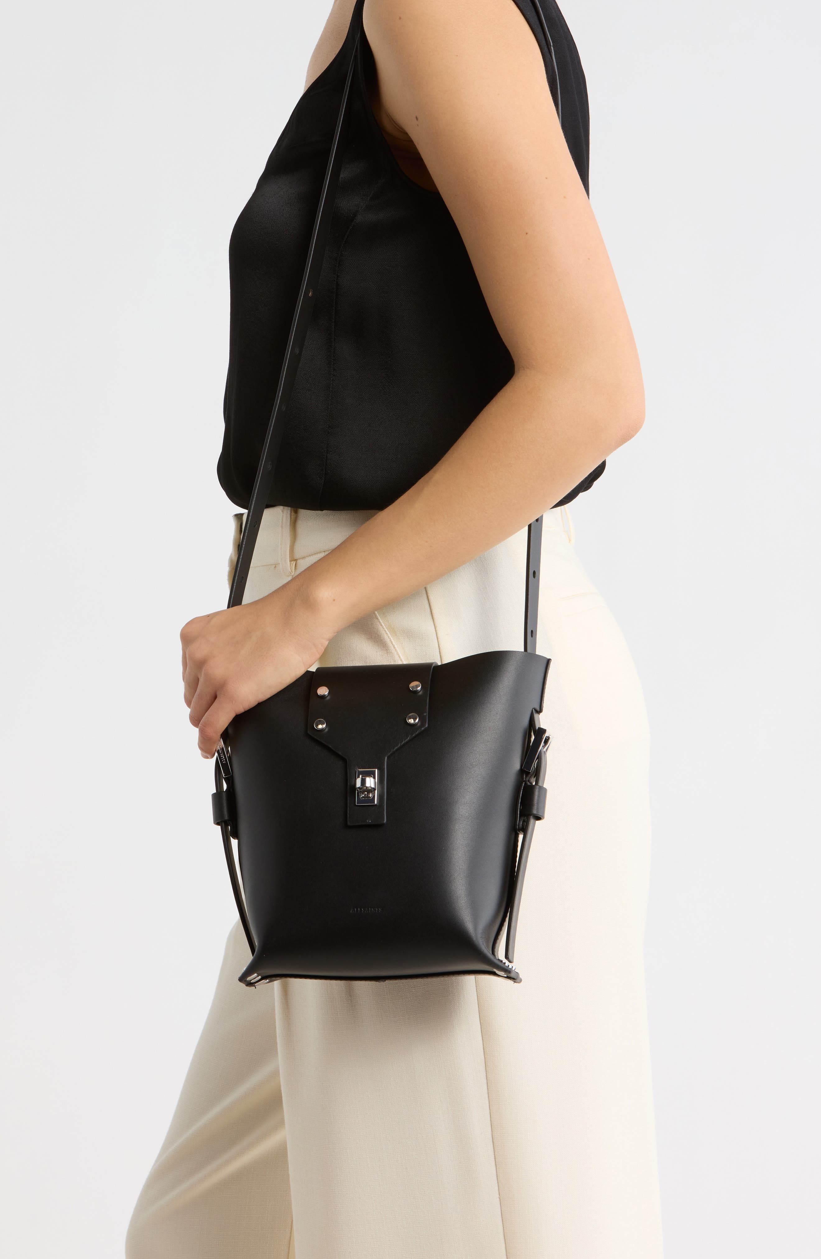 AllSaints Miro Crossbody Bag, Alternate, color, Black