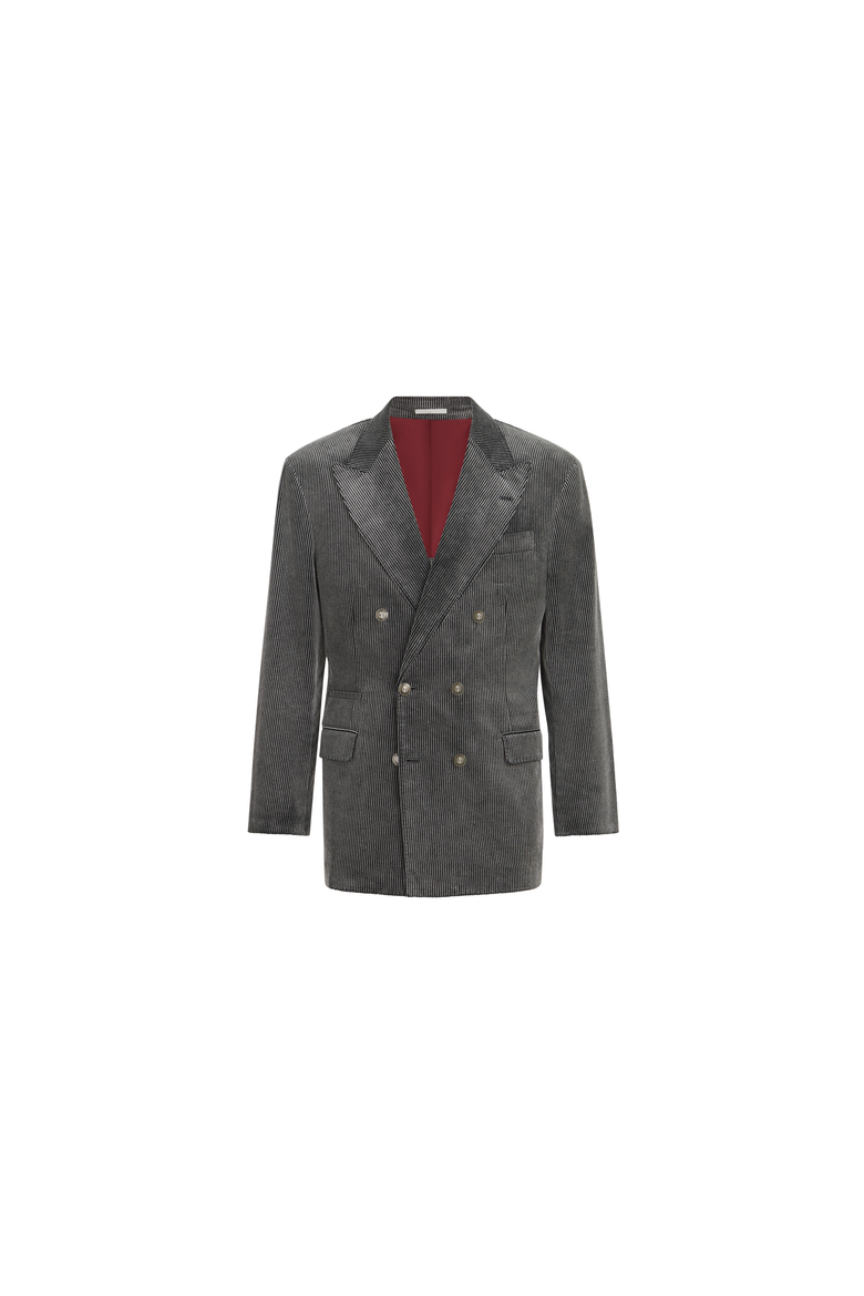 Frosted cotton corduroy one-and-a-half breasted Tailor blazer with metal buttons, Alternate, color, Grey