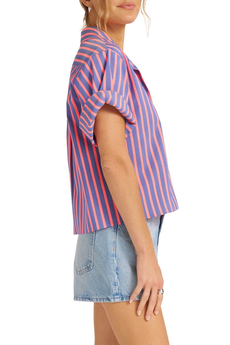 Chamber Directional Stripe Cotton Blend Button-Up Shirt, Alternate, color, FLAMINGO/ BLUE