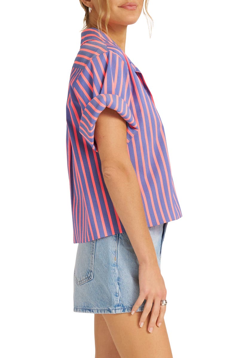matty m. Chamber Directional Stripe Cotton Blend Button-Up Shirt, Alternate, color, Flamingo/ Blue