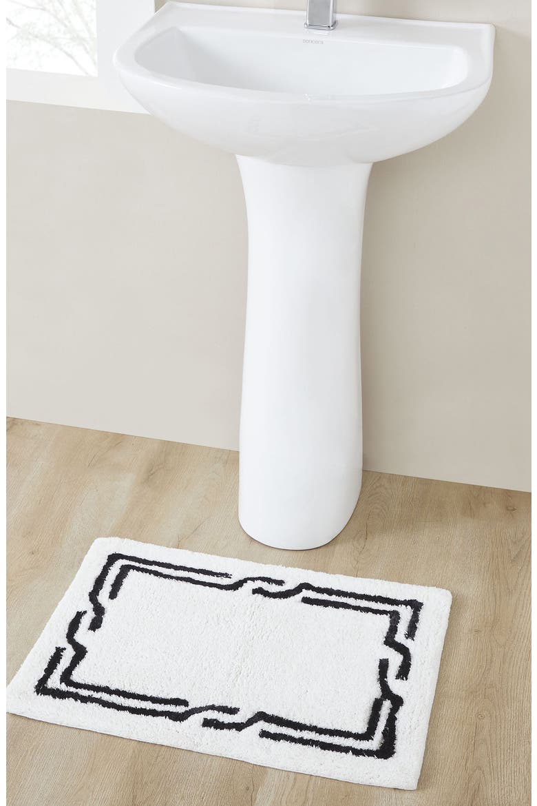 Black & White Border Bath Rug, Alternate, color, WHITE/ BLACK