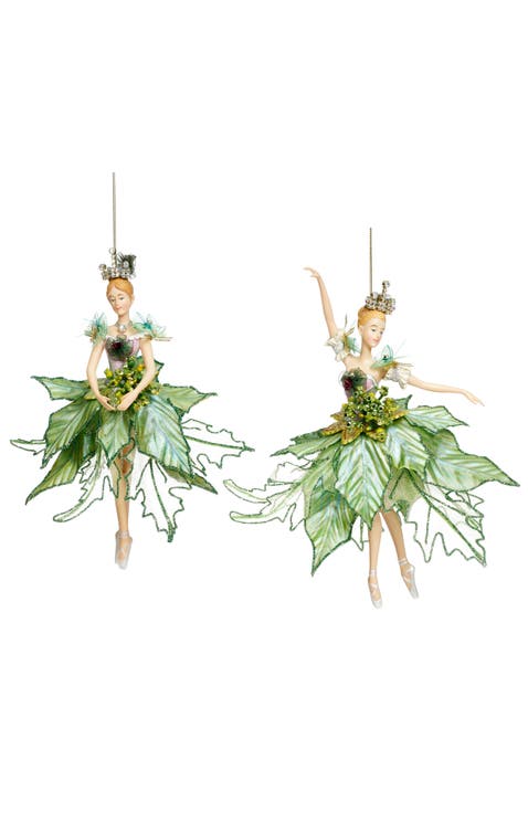 Ballerina Ornament, Green, Set of 2
