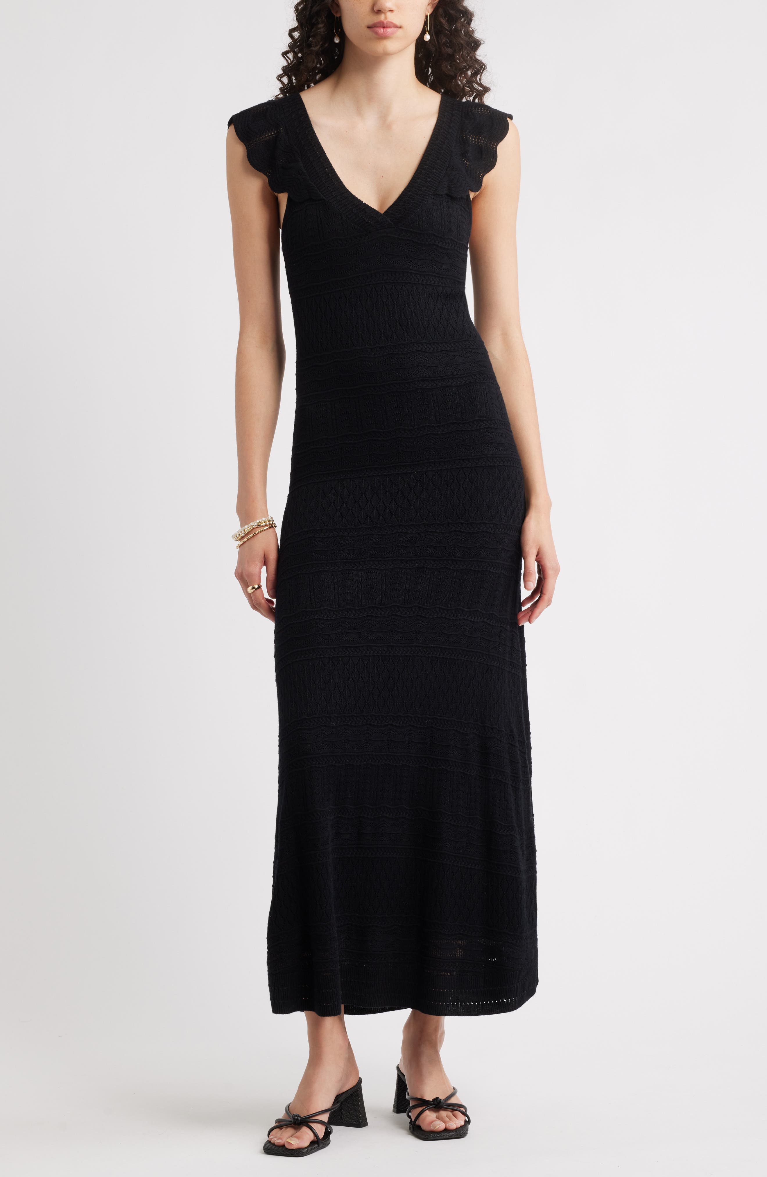 Chelsea28 Pointelle Flutter Maxi Sweater Dress